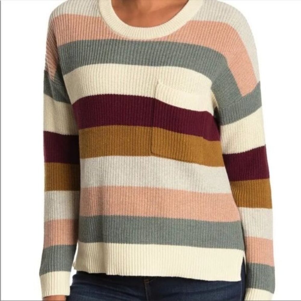 Madewell Thompson Pocket Pullover Sweater in Rainbow Stripe size Small